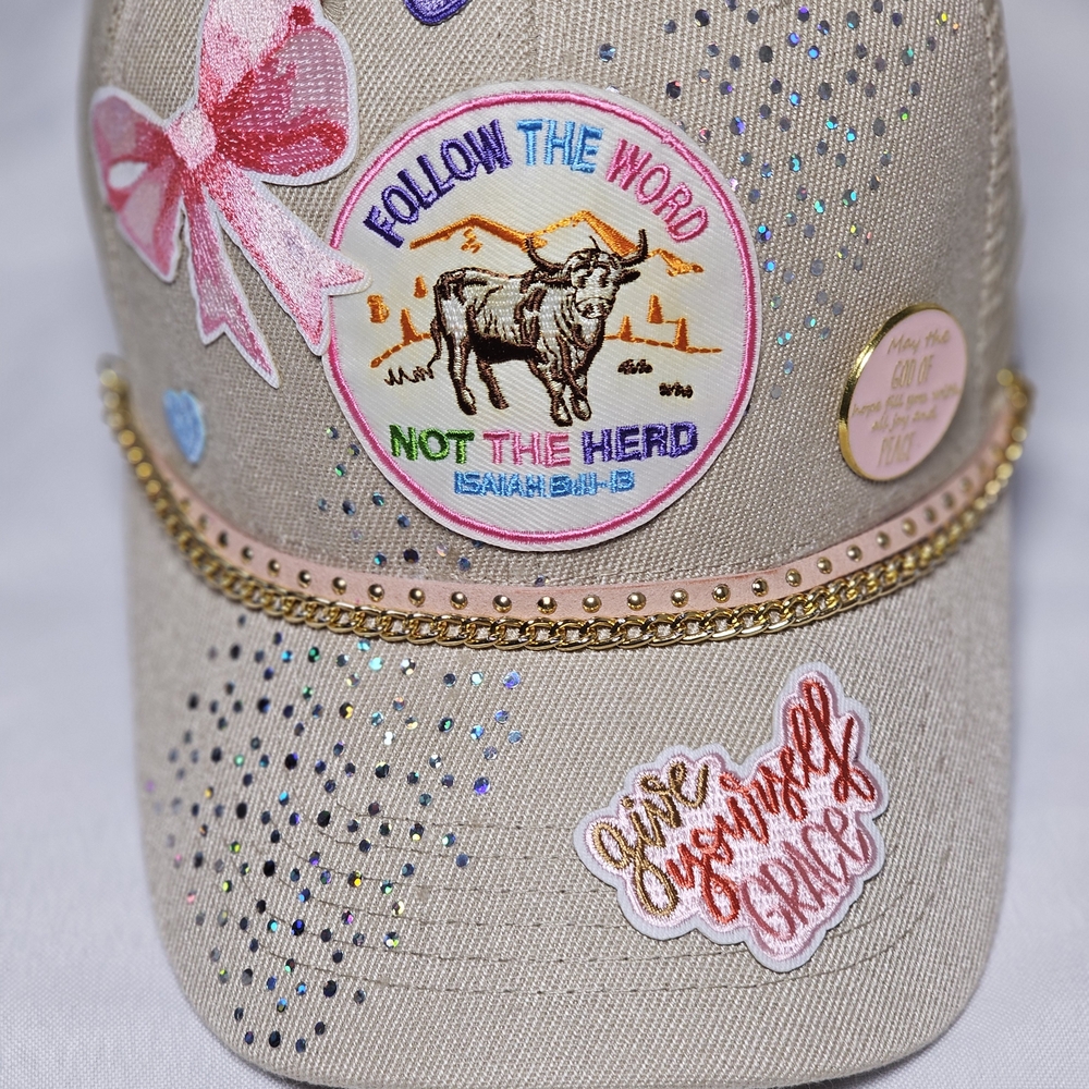✨Nude Trucker Hat| Handmade Bling Patch Trucker Hat | Faith Based